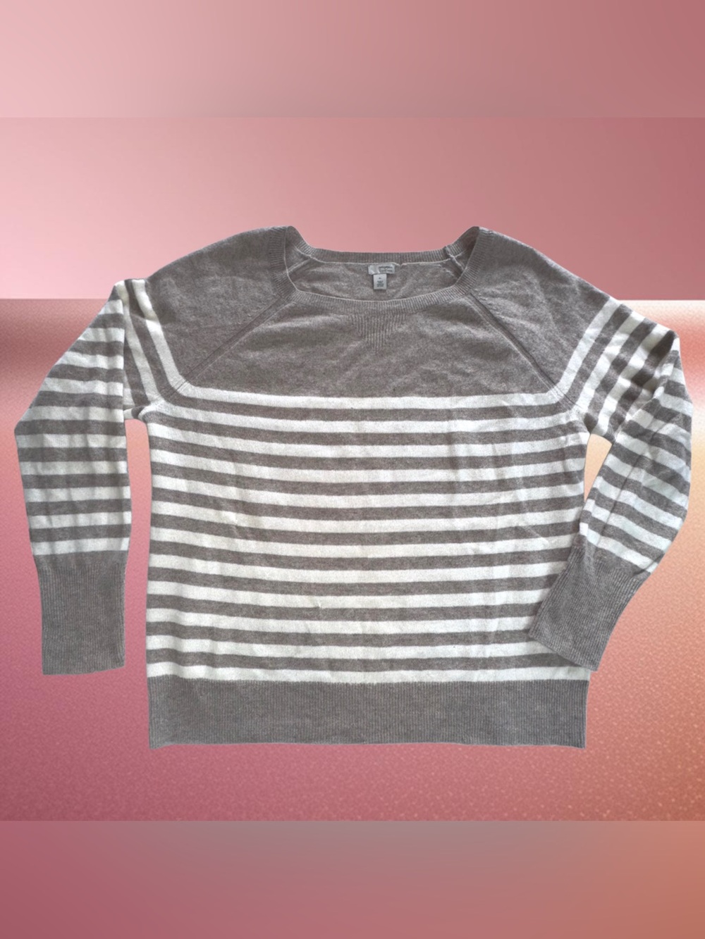 Halogen 100% Cashmere Striped Pullover Sweater Beige Cream Size XL *Flaws - Picture 4 of 16